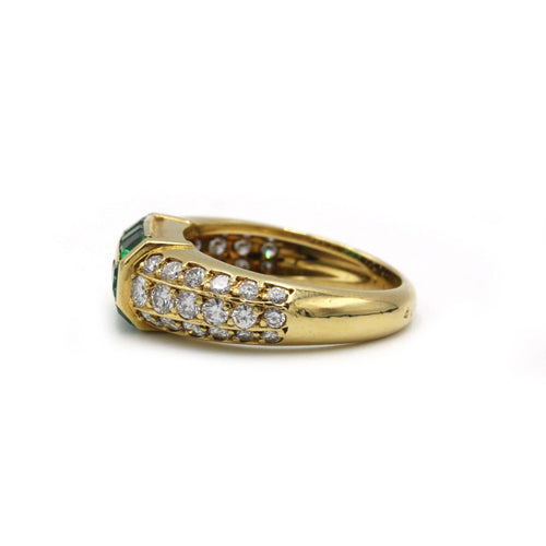 Bague Fred or jaune 750 diamants et émeraude calibrés