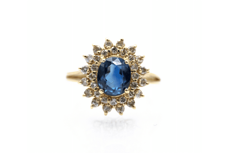 Bague Bague avec saphir et diamants en or jaune 14 carats 58 Facettes 11772