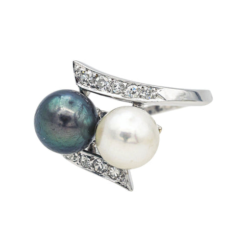 Bague 51 Bague  Toi et moi  Or blanc Perle, Diamant 58 Facettes 4049090CN