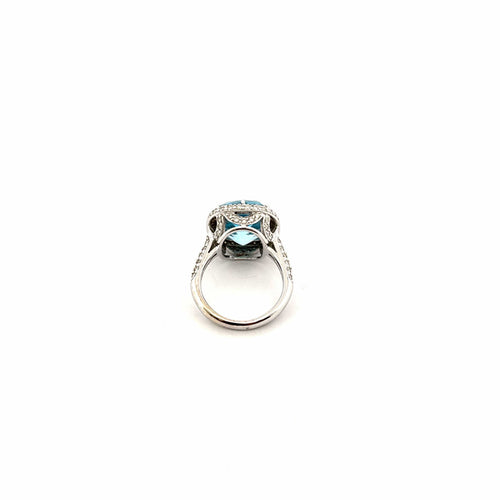 Bague 56 Bague or blanc topaze bleue et diamants 58 Facettes
