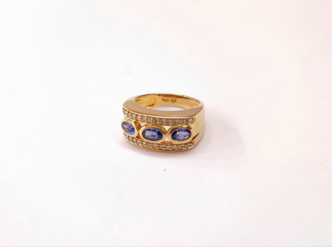 Bague 52 Bague or jaune, saphir et diamant 58 Facettes BAG.3SAPH-1508