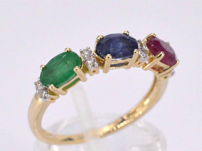 Bague en or avec diamants et saphir, rubis, émeraude
