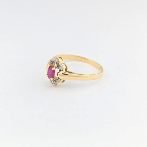 Bague 57.5 Marguerite en or jaune diamants et rubis 58 Facettes 31138