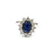 Bague 61 Anello en or blanc avec saphir central et diamants 58 Facettes