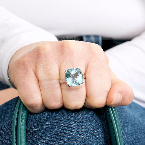 Bague 60 Bague cocktail platine et aigue-marine 58 Facettes 250107