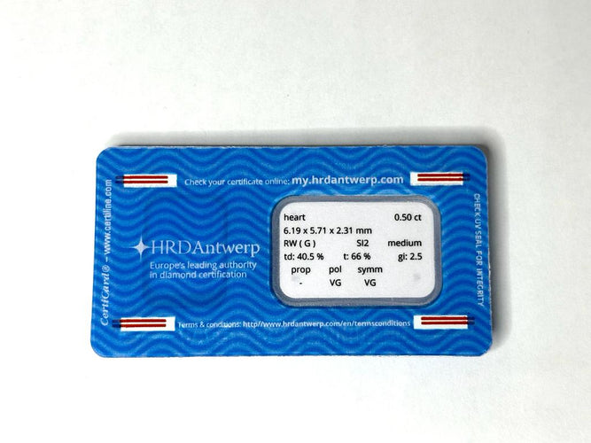Diamant 0,50ct taille cœur certifié HRD 58 Facettes