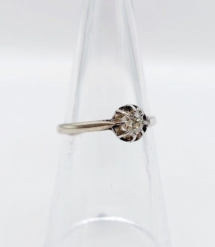Bague 53 Bague solitaire Art Déco or blanc et platine, diamant taille ancienne 58 Facettes A05635
