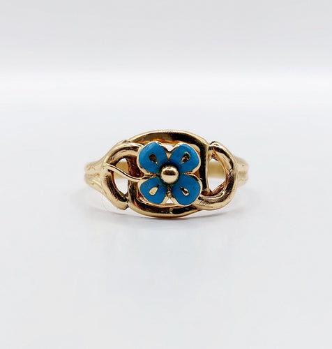 Bague 60.5 Bague victorienne or jaune, trèfle à quatre feuilles et émail bleu (circa 1890) 58 Facettes A05633