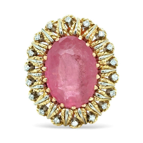 Bague 52 Bague cocktail vintage en or sertie d'un diamant rubélite naturel de 12 carats 58 Facettes