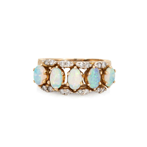 Bague 46 Bague diamant opale vintage des années 60 en or jaune 14 carats 58 Facettes G13166
