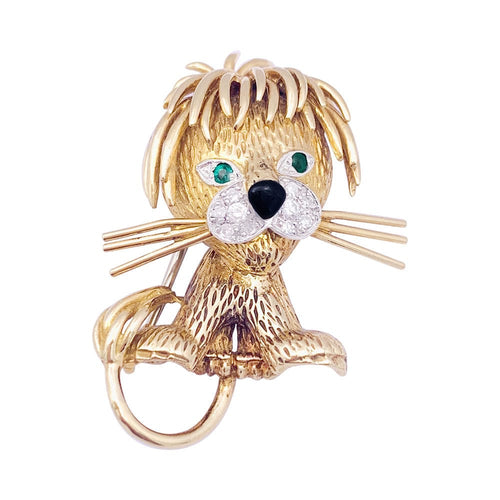 Broche Broche Van Cleef & Arpels, "Lion ébouriffé", en or jaune, diamants, émeraudes et émail. 58 Facettes 33352