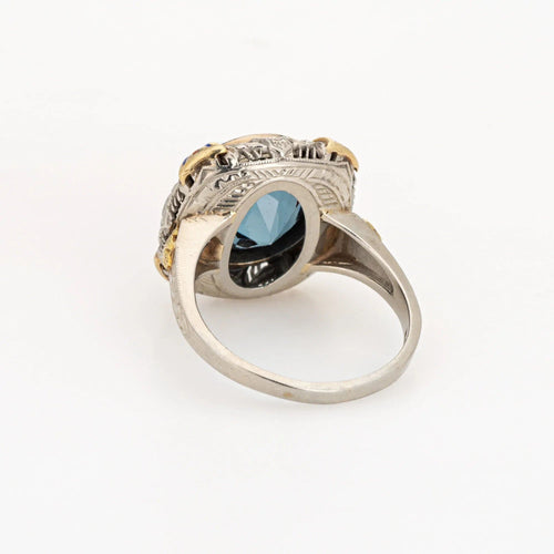 Bague Bague cocktail Art déco vintage en émail, bijoux en filigrane d'or 14 carats, pierre bleue 58 Facettes G13363