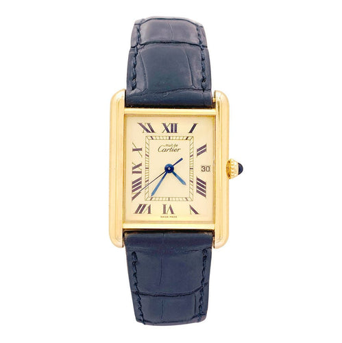Montre Montre Cartier, "Must de Cartier", plaqué or et argent, cuir. 58 Facettes 34094