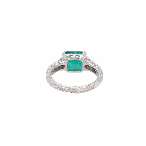 Bague 51 Bague Art Nouveau en or blanc avec émeraude et diamants. 58 Facettes