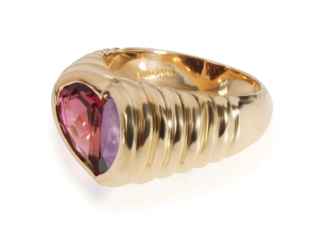 Bague en or cœur Bulgari Baccellato avec tourmaline rose et améthyste