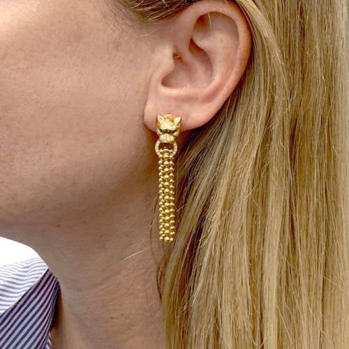 Boucles d'oreilles Boucles d'oreilles CARTIER, "Panthère de Cartier", or jaune, diamants, tsavorites et onyx. 58 Facettes 34840