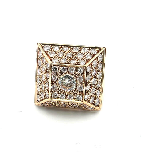 Anello oro giallo massiccio con diamante centrale e diamanti su struttura piramidale 58 Facettes