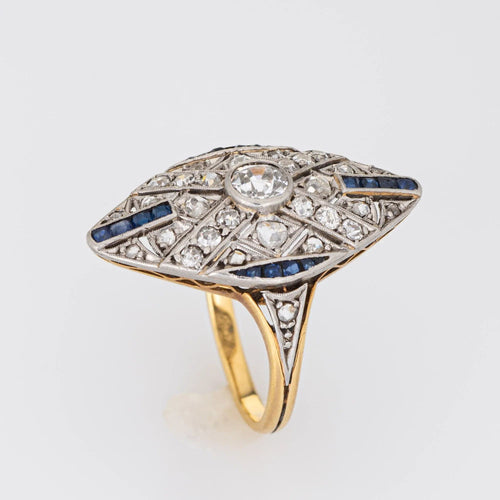 Bague 52.5 Bague Saphir Diamant Art Déco Vintage 58 Facettes G12009