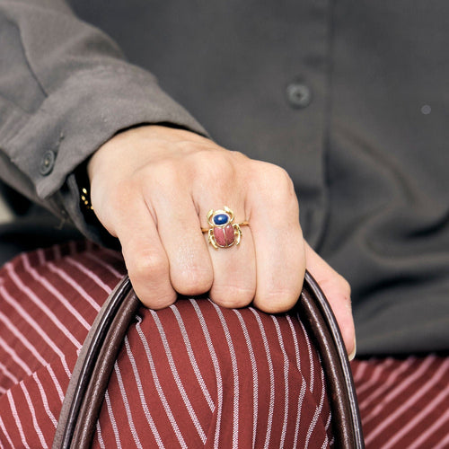 Bague 51 Bague or jaune à motif de scarabé, lapis lazuli et rhodonite 58 Facettes MON08662