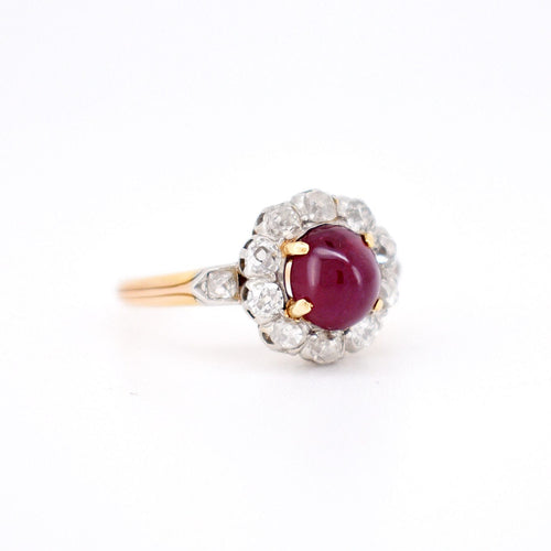 Bague Marguerite, Belle Époque, Or 18 Carats, Rubis et Diamants 58 Facettes 445