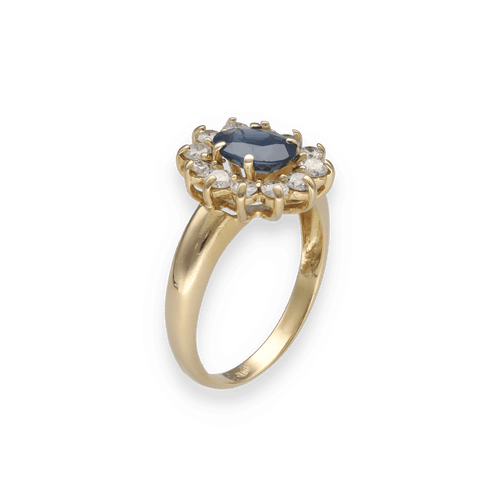 Bague 56 Bague entourage en or jaune 18K avec saphir Siam 1,50 ct et 0,60 ct de diamants H-SI – Taille 56 58 Facettes