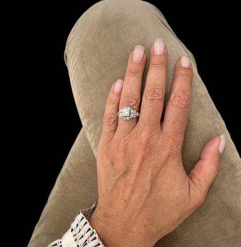 Bague 54 Art Deco Diamond Plaque Filigree Engagement Ring 58 Facettes