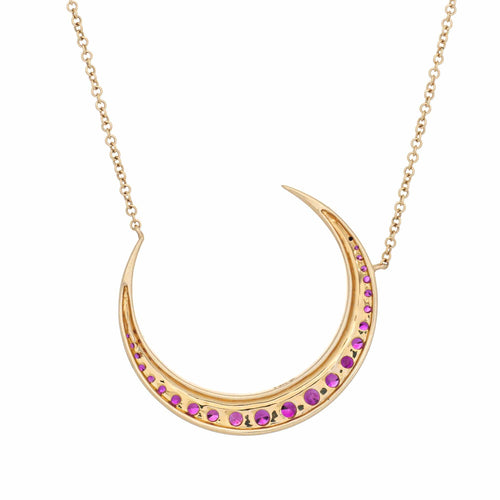 Collier Collier croissant de lune en or 14 carats avec rubis et diamants, bijoux fins célestes, 45,7 cm 58 Facettes G14052