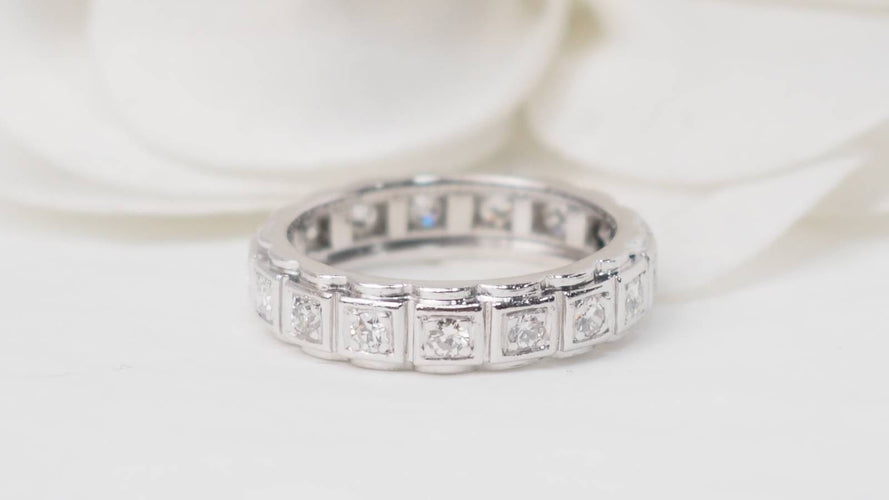 Bague 51 Alliance américaine ancienne en platine et diamants 58 Facettes 31882