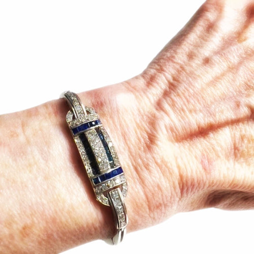 Bracelet BRACELET PLATINE STYLE ART DÉCO avec DIAMANTS et SAPHIRS 58 Facettes A1499