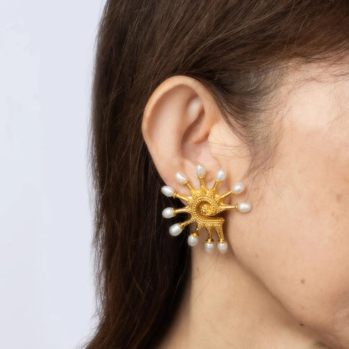 Boucles d'oreilles Boucles d'oreilles Ilias Lalaounis en perles, grandes de 3,8 cm, bijoux byzantins vintage en or 18 carats 58 Facettes G13581