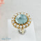Bague 53.5 Bague vintage extravagante en or 585, ornée d'aigue-marine et de perles 58 Facettes 1996