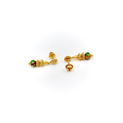 Boucles d'oreilles Boucles d'oreilles pendantes indiennes en or 22 carats avec émail multicolore 58 Facettes