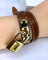 Montre Hermès «  Kelly », cadran PM plaqué or, double tour cuir marron