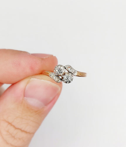 Bague toi et moi or rose, diamants taille ancienne (circa 1900) 58 Facettes A06235