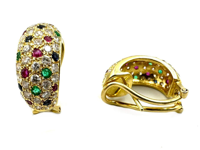Boucles d'oreilles Boucles d'oreilles vintages or, diamants, rubis, saphirs et émeraudes 58 Facettes