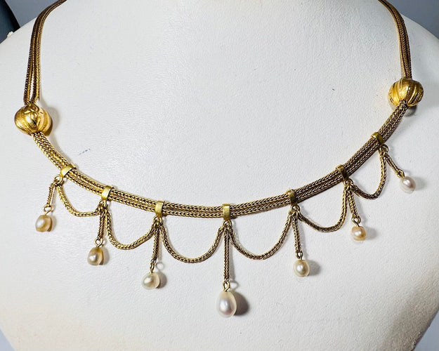 Collier Collier draperie XIXe or jaune et perles 58 Facettes 228