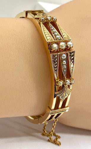 Bracelet Bracelet jonc Napoléon III or et perles fines 58 Facettes AB602