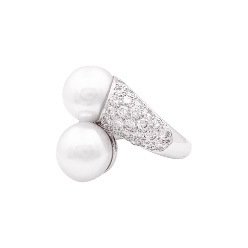 Bague 49 Bague "Toi & Moi" or blanc, diamants, perles. 58 Facettes 34407