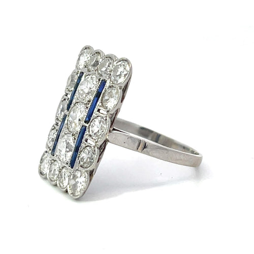 Bague 51 Bague style Art Déco en platine avec diamant et saphir 58 Facettes