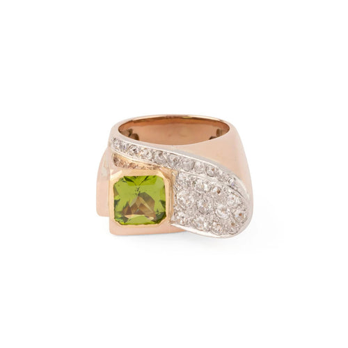 Bague 55 Bague tank or rose et platine en diamant et péridot 58 Facettes 1