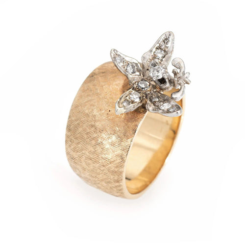 Bague Bague papillon vintage en or jaune 14 carats avec diamant et pierre précieuse de 6,5 mm 58 Facettes G13169