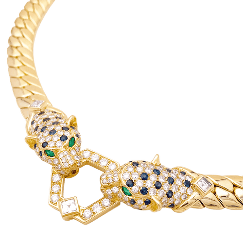 Collier Collier O.J. PERRIN, or jaune, diamants, saphirs et émeraudes. 58 Facettes 34526