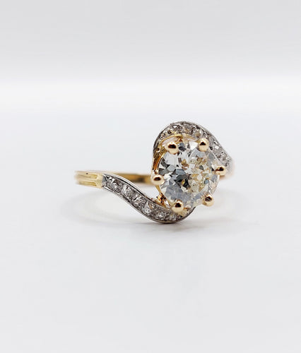 Bague 54.5 Bague tourbillon antique en or 18k et platine, diamant taille ancienne 1,35 ct 58 Facettes A06442