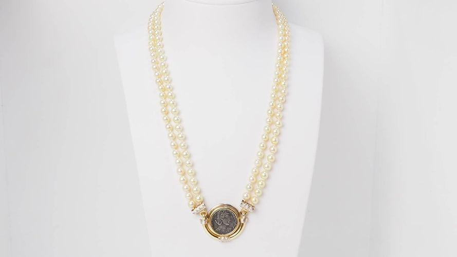 Collier Collier pièce de constance II, perle de culture et diamants en or jaune 58 Facettes 33012