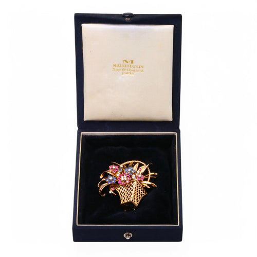 Broche MAUBOUSSIN Broche clips jardinière en or, diamants, saphir et rubis. 58 Facettes