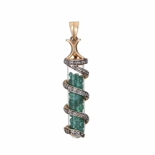 Pendentif vintage en or jaune 10 carats avec émeraude et diamants