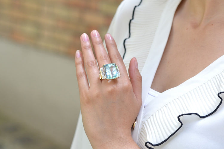 Bague 57.5 Bague vintage aigue-marine en or 58 Facettes 26999