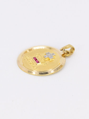 Pendentif Médaille amour AUGIS ronde Plus qu'hier moins que demain or jaune rubis diamants 58 Facettes 1102