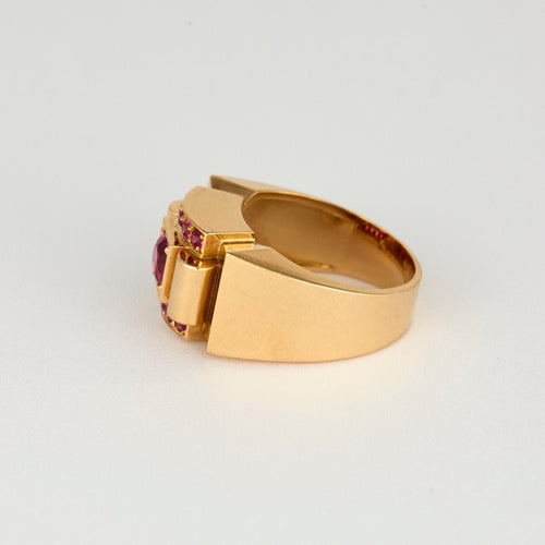 Bague 57 Bague tank or rose et rubis de syhtèse 58 Facettes ANG0481