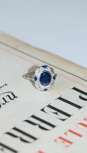Bague Bague rosace Art Déco saphir diamants 58 Facettes